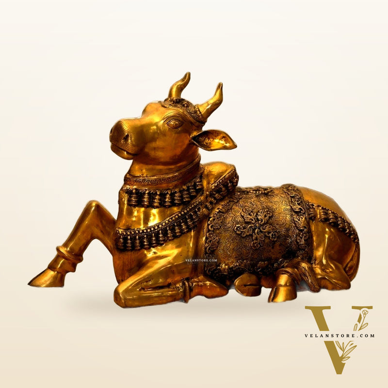 Exquisite Brass Antique Large Nandi Sculpture 35"