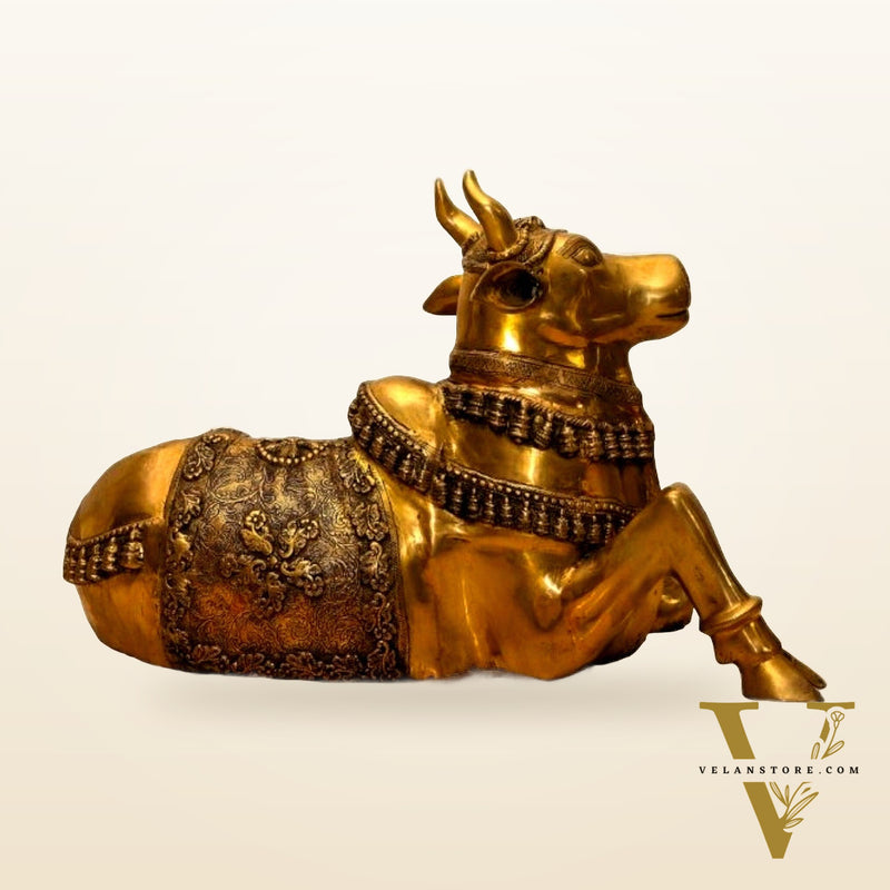 Exquisite Brass Antique Large Nandi Sculpture 35"