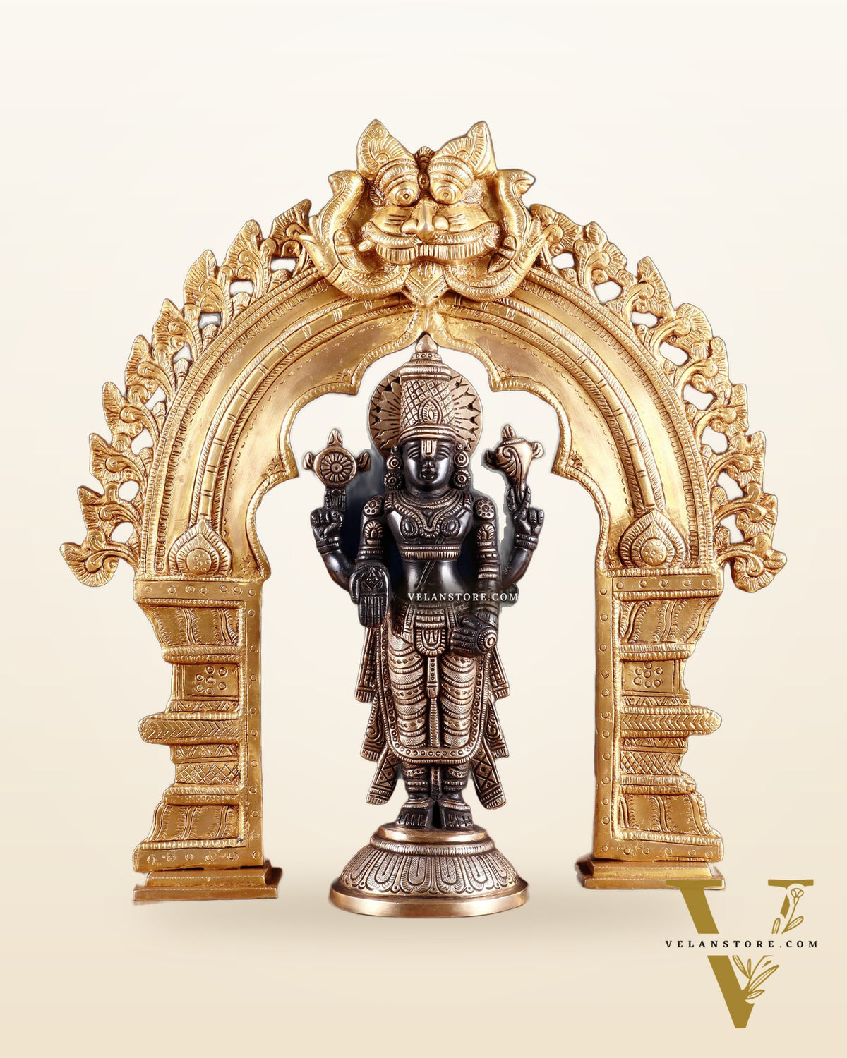 Exquisite Brass Black Tirupati Balaji Idol with Prabhavali arch Set 17"