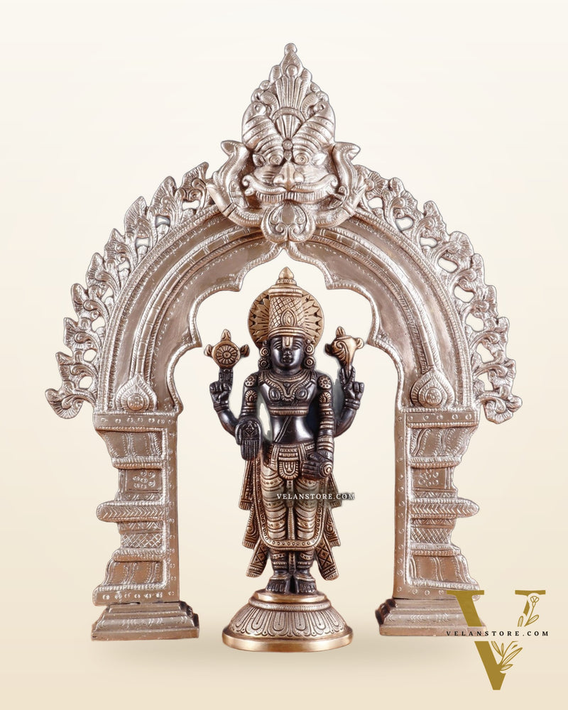 Exquisite Brass Black Tirupati Balaji Idol with Prabhavali arch Set 17"
