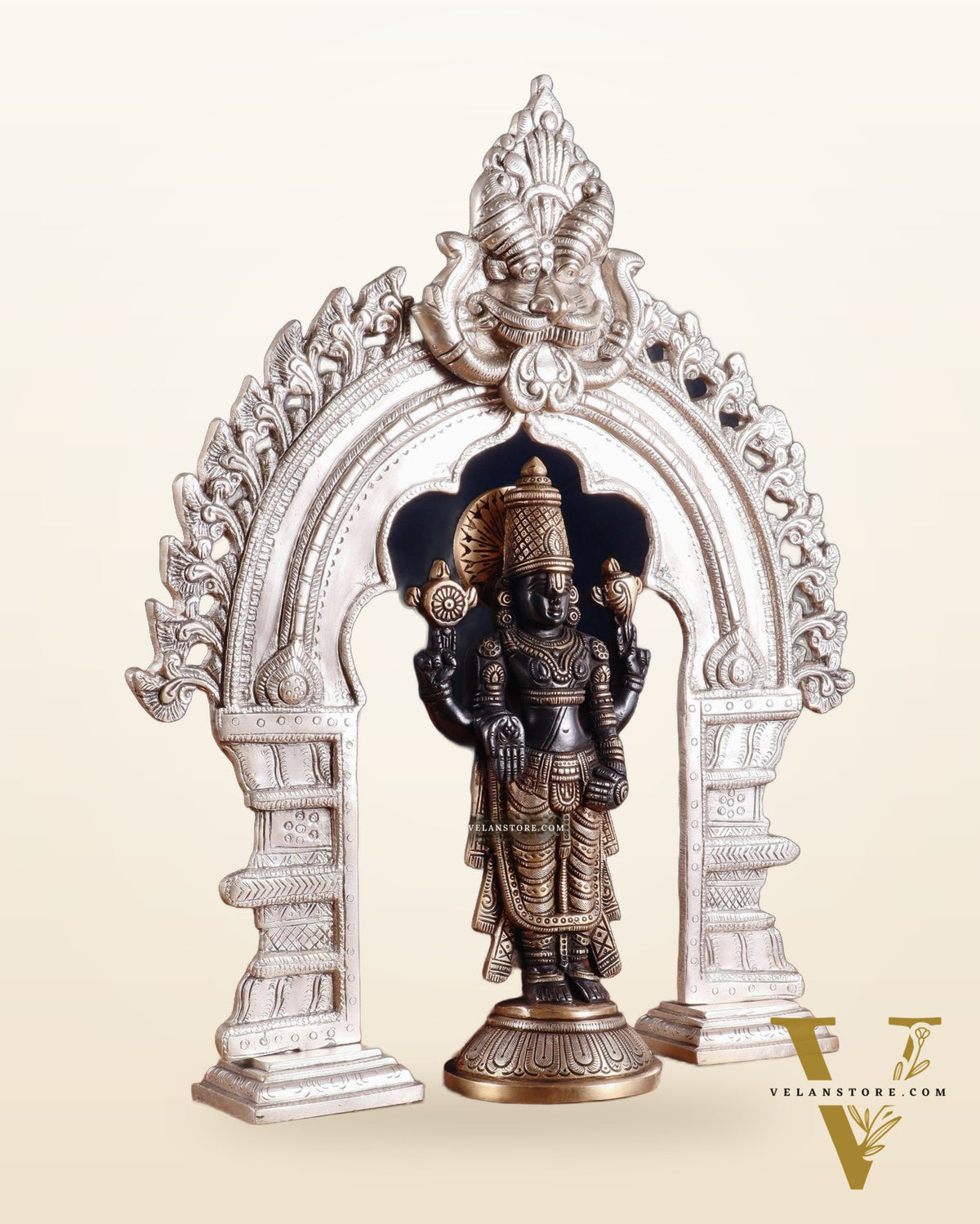 Exquisite Brass Black Tirupati Balaji Idol with Prabhavali arch Set 17"