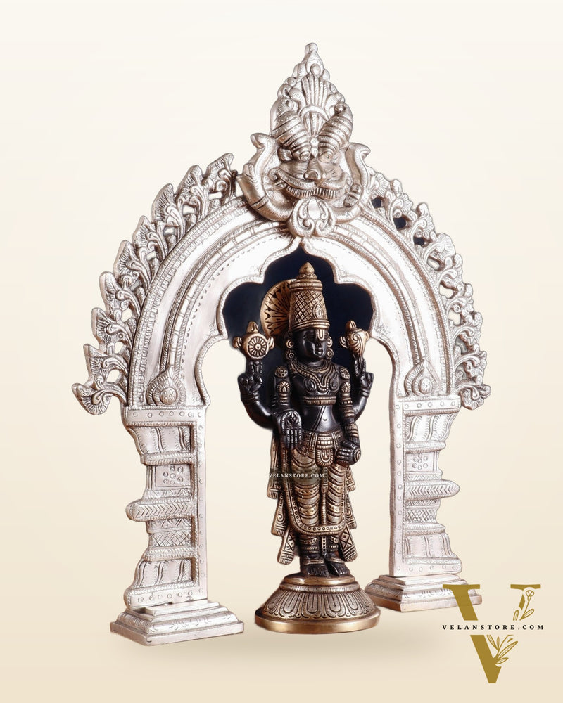 Exquisite Brass Black Tirupati Balaji Idol with Prabhavali arch Set 17"