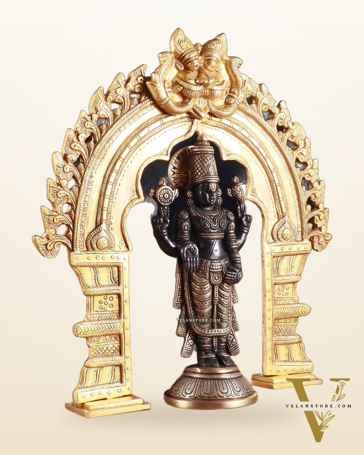 Exquisite Brass Black Tirupati Balaji Idol with Prabhavali arch Set 17"