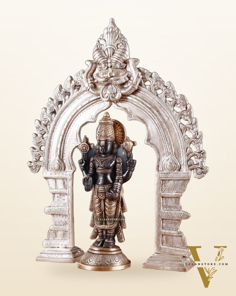 Exquisite Brass Black Tirupati Balaji Idol with Prabhavali arch Set 17"
