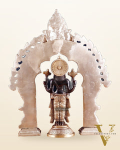 Exquisite Brass Black Tirupati Balaji Idol with Prabhavali arch Set 17"