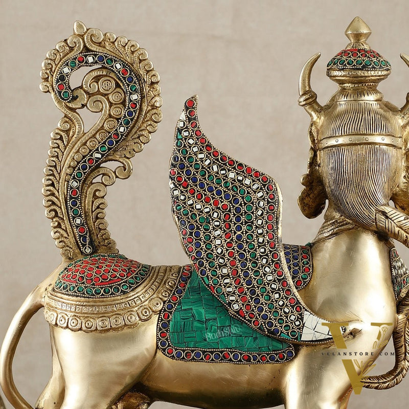 Exquisite Brass Bright Kamdhenu Cow with calf  Statue | 16.5" matte finish