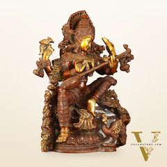 Exquisite Brass Bronze Finish Saraswati Idol - 16" Divine Sculpture