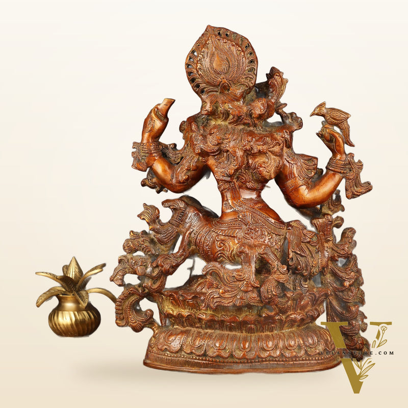 Exquisite Brass Bronze Finish Saraswati Idol - 16" Divine Sculpture