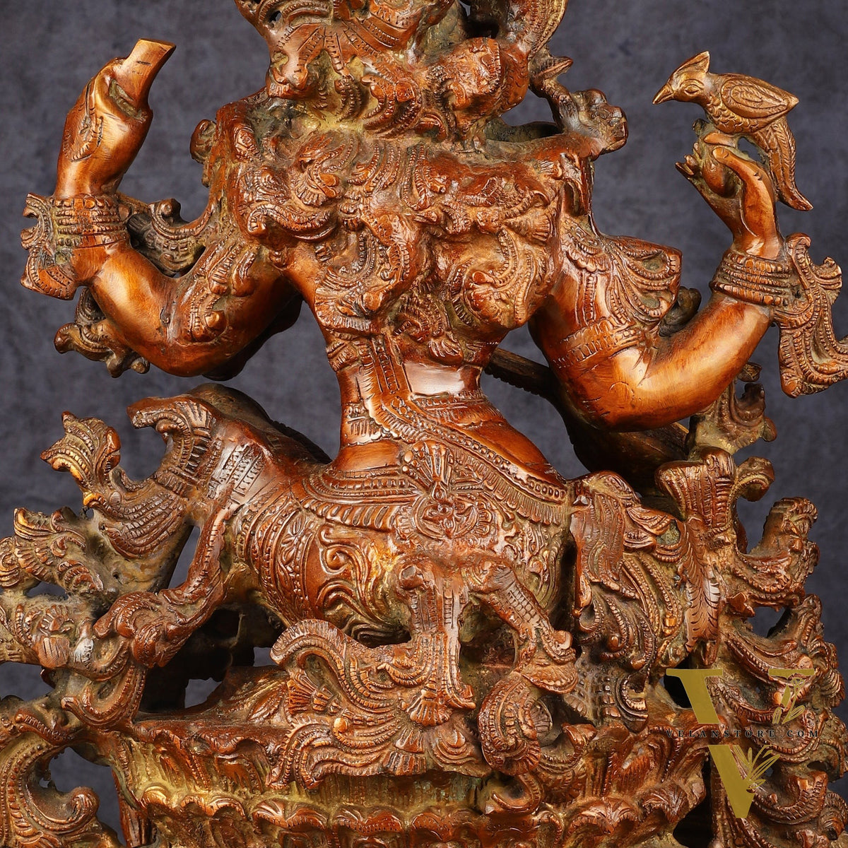Exquisite Brass Bronze Finish Saraswati Idol - 16" Divine Sculpture