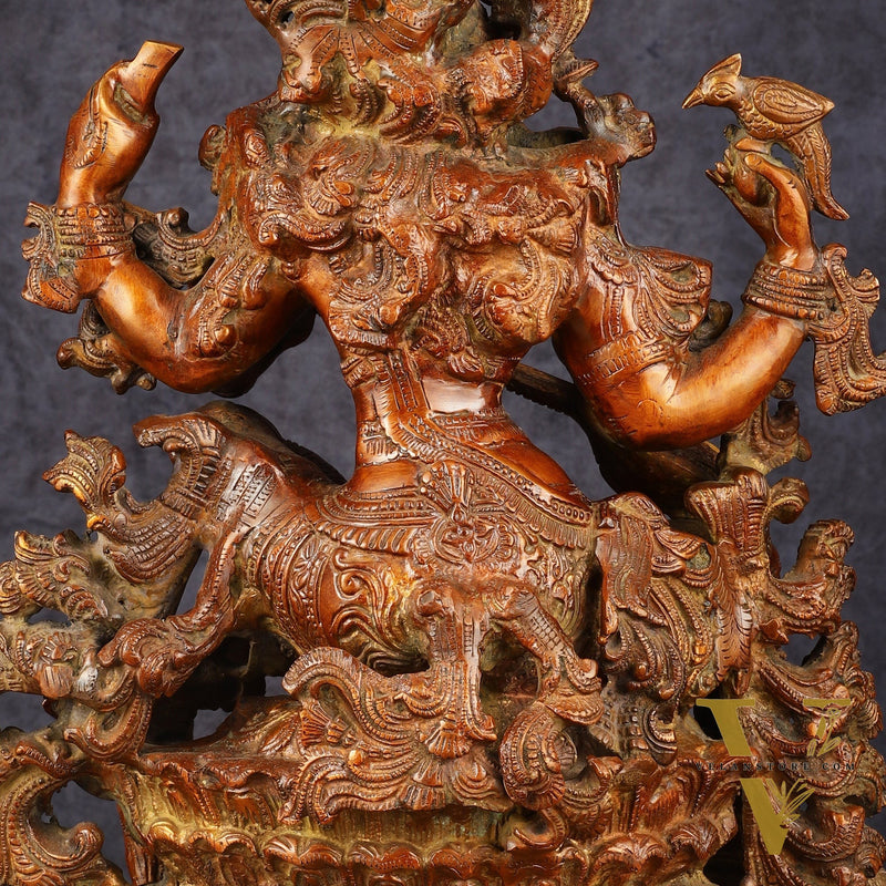 Exquisite Brass Bronze Finish Saraswati Idol - 16" Divine Sculpture