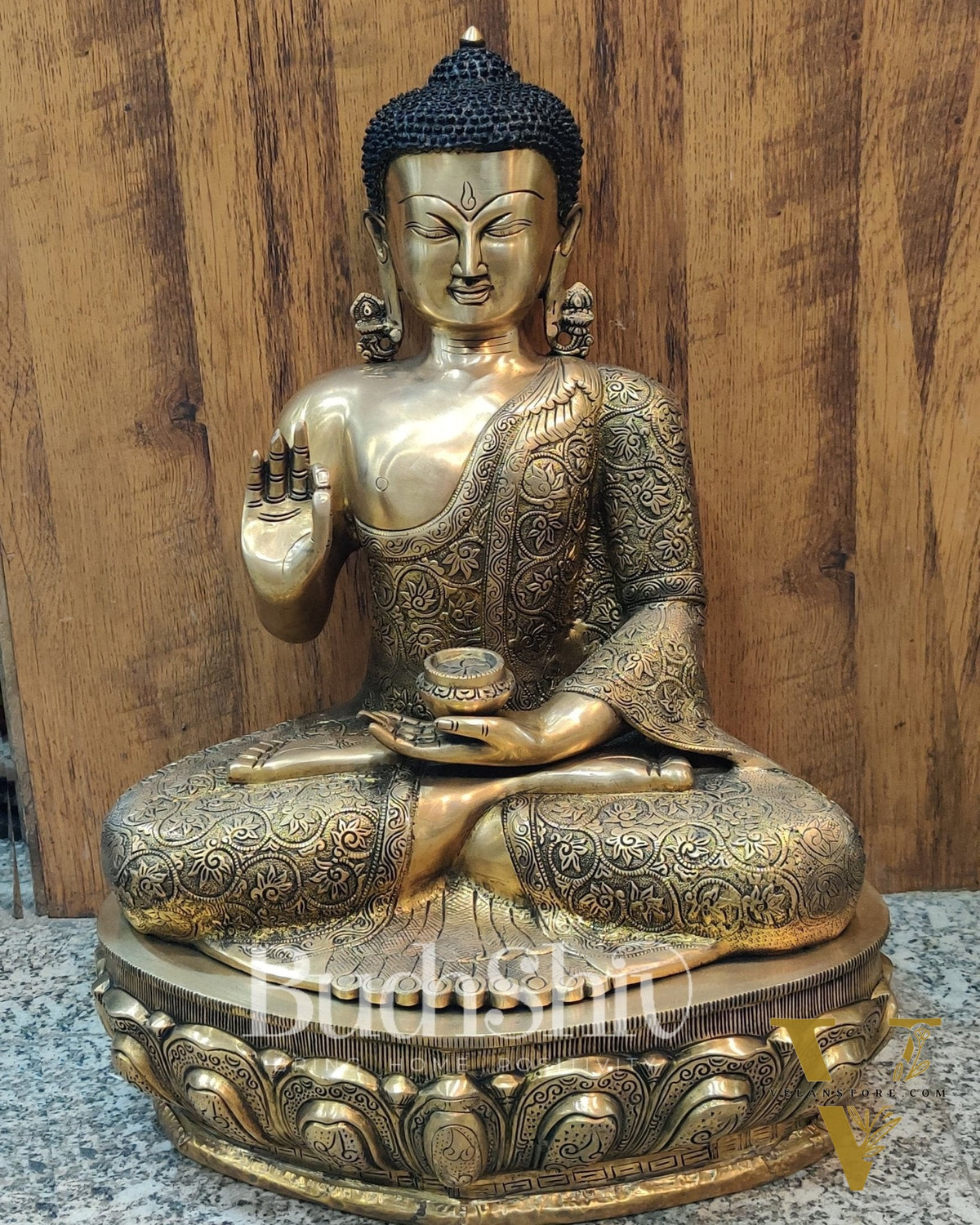 Exquisite Brass Buddha Idol | Abhaya Mudra | 21.5 inches Height