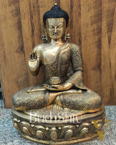 Exquisite Brass Buddha Idol | Abhaya Mudra | 21.5 inches Height