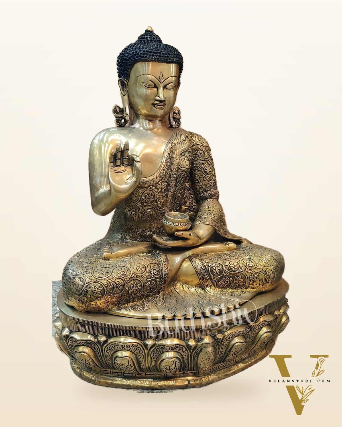 Exquisite Brass Buddha Idol | Abhaya Mudra | 21.5 inches Height