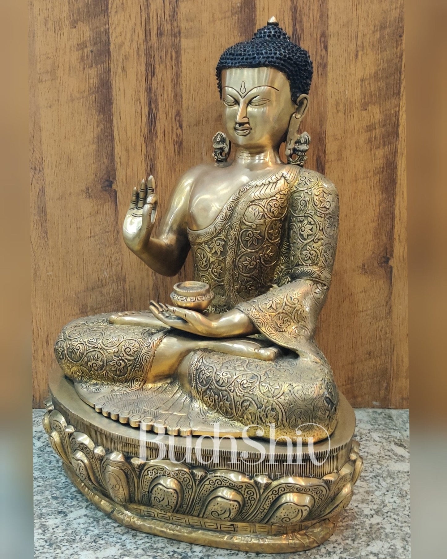 Exquisite Brass Buddha Idol | Abhaya Mudra | 21.5 inches Height