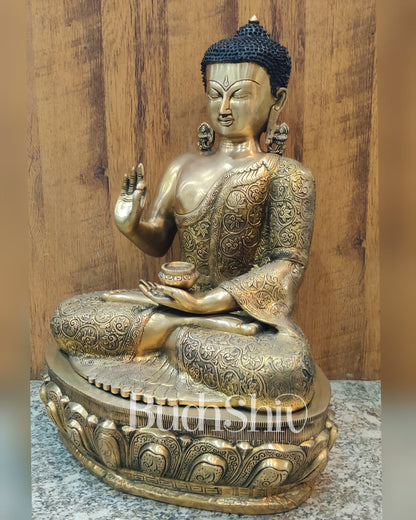 Exquisite Brass Buddha Idol | Abhaya Mudra | 21.5 inches Height
