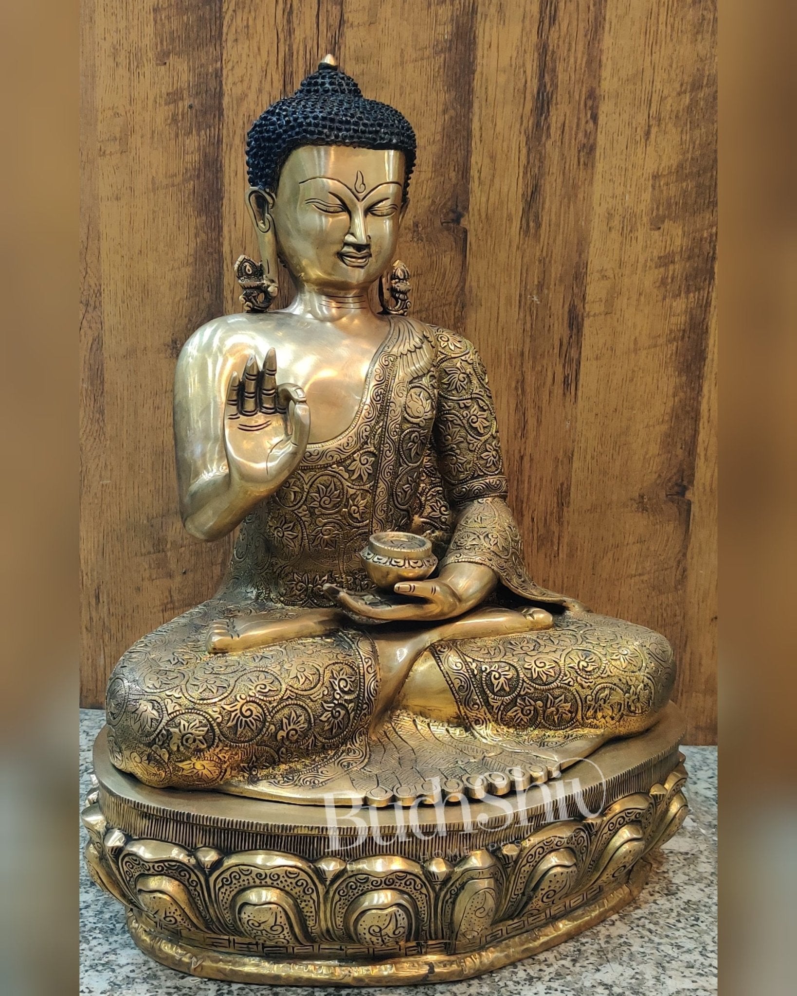 Exquisite Brass Buddha Idol | Abhaya Mudra | 21.5 inches Height