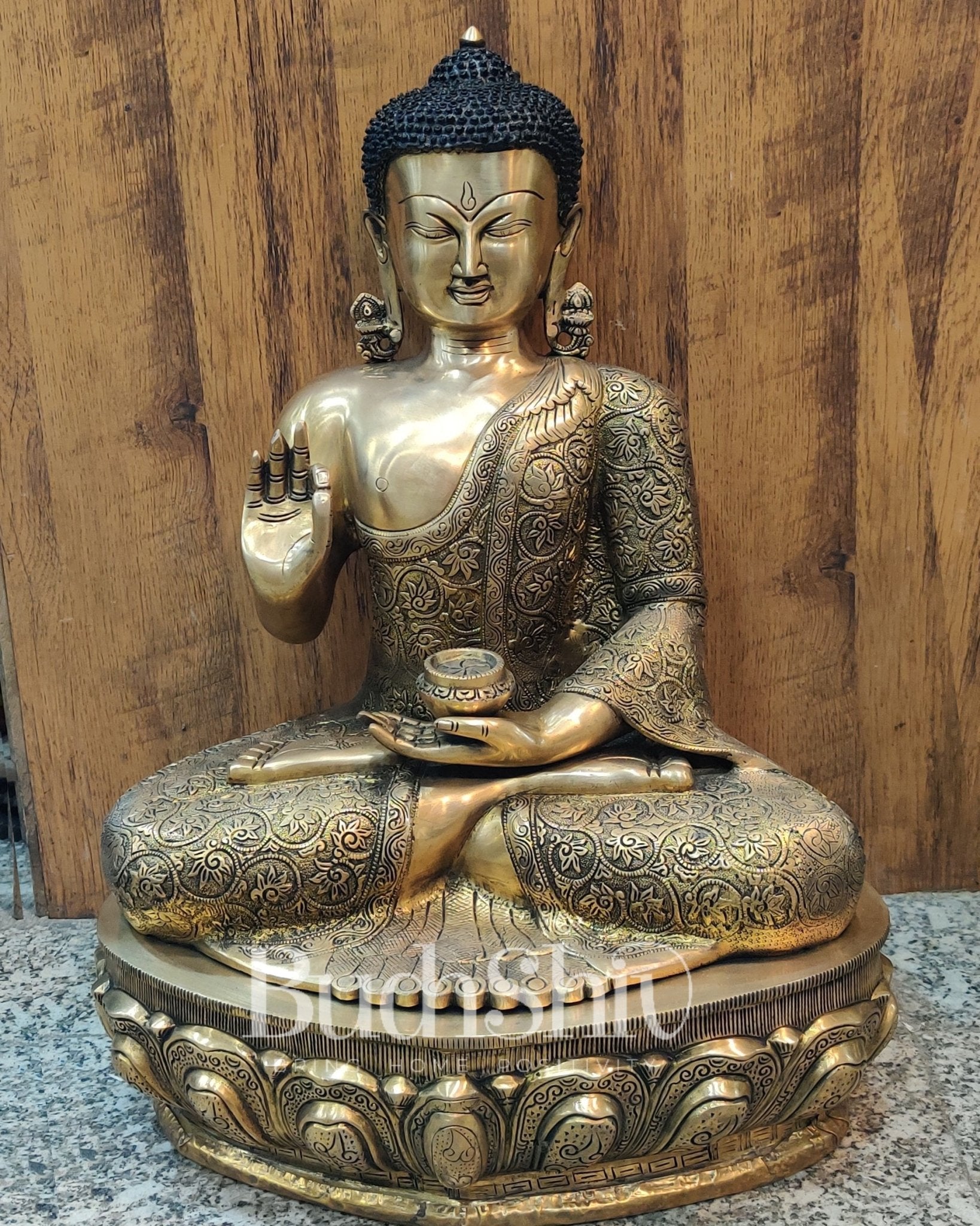 Exquisite Brass Buddha Idol | Abhaya Mudra | 21.5 inches Height