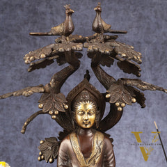 Exquisite Brass Buddha Under Tree Statue - 16.5"