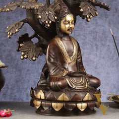 Exquisite Brass Buddha Under Tree Statue - 16.5"