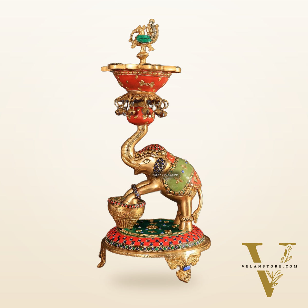 Exquisite Brass Dancing Elephant Lamp 18"