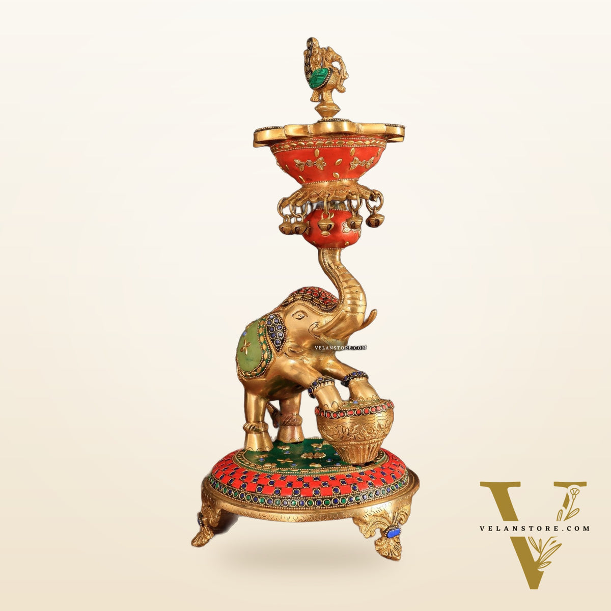 Exquisite Brass Dancing Elephant Lamp 18"