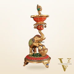 Exquisite Brass Dancing Elephant Lamp 18"