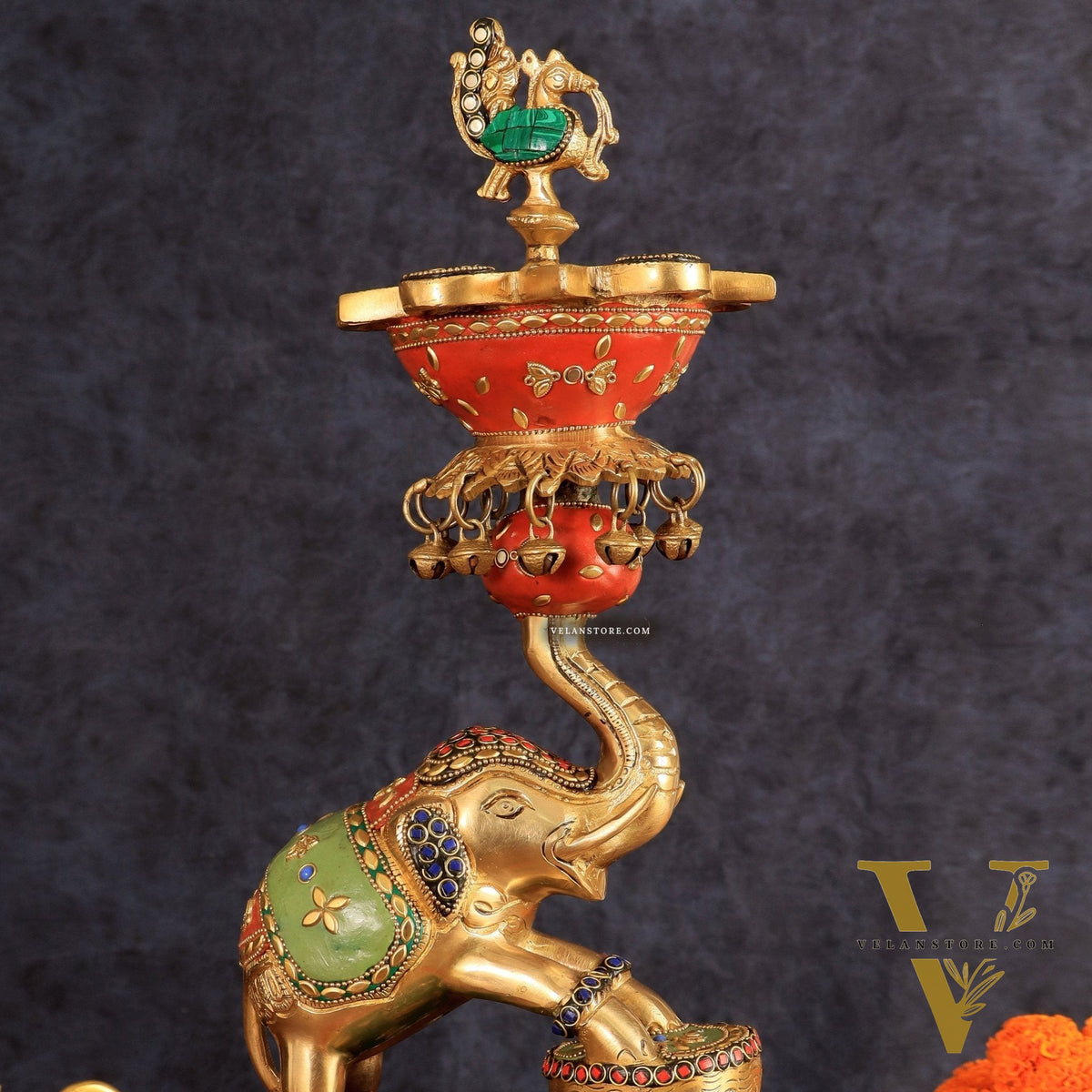 Exquisite Brass Dancing Elephant Lamp 18"