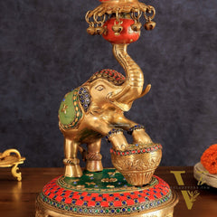 Exquisite Brass Dancing Elephant Lamp 18"