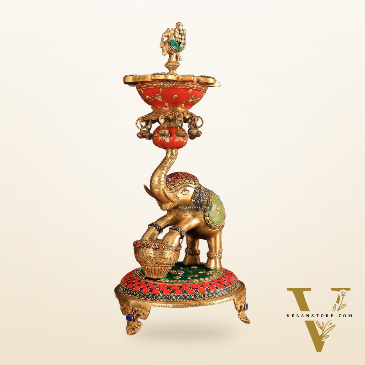 Exquisite Brass Dancing Elephant Lamp 18"