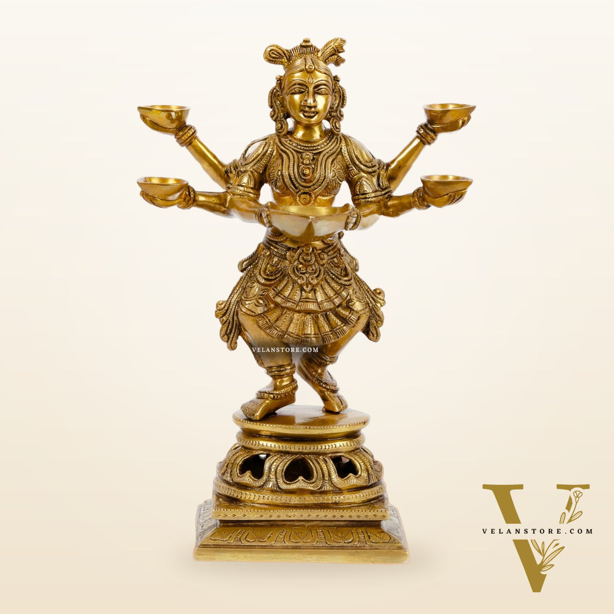 Exquisite Brass Deep Dancing Deep Lakshmi Pavaai Vilakku | 6 Arms | 14-inch