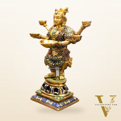 Exquisite Brass Deep Dancing Deep Lakshmi Pavaai Vilakku | 6 Arms | 14-inch SW