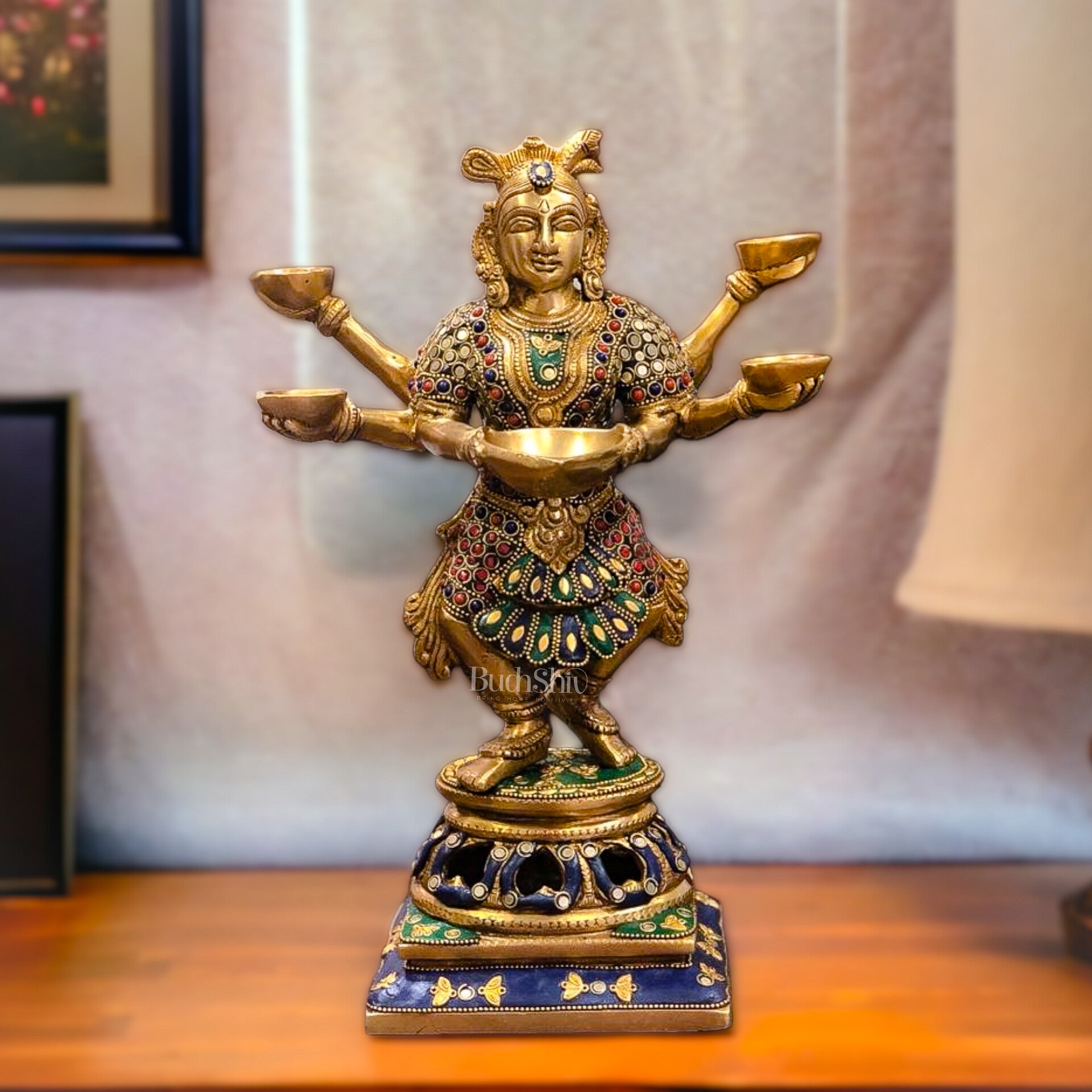 Exquisite Brass Deep Dancing Deep Lakshmi Pavaai Vilakku | 6 Arms | 14-inch SW