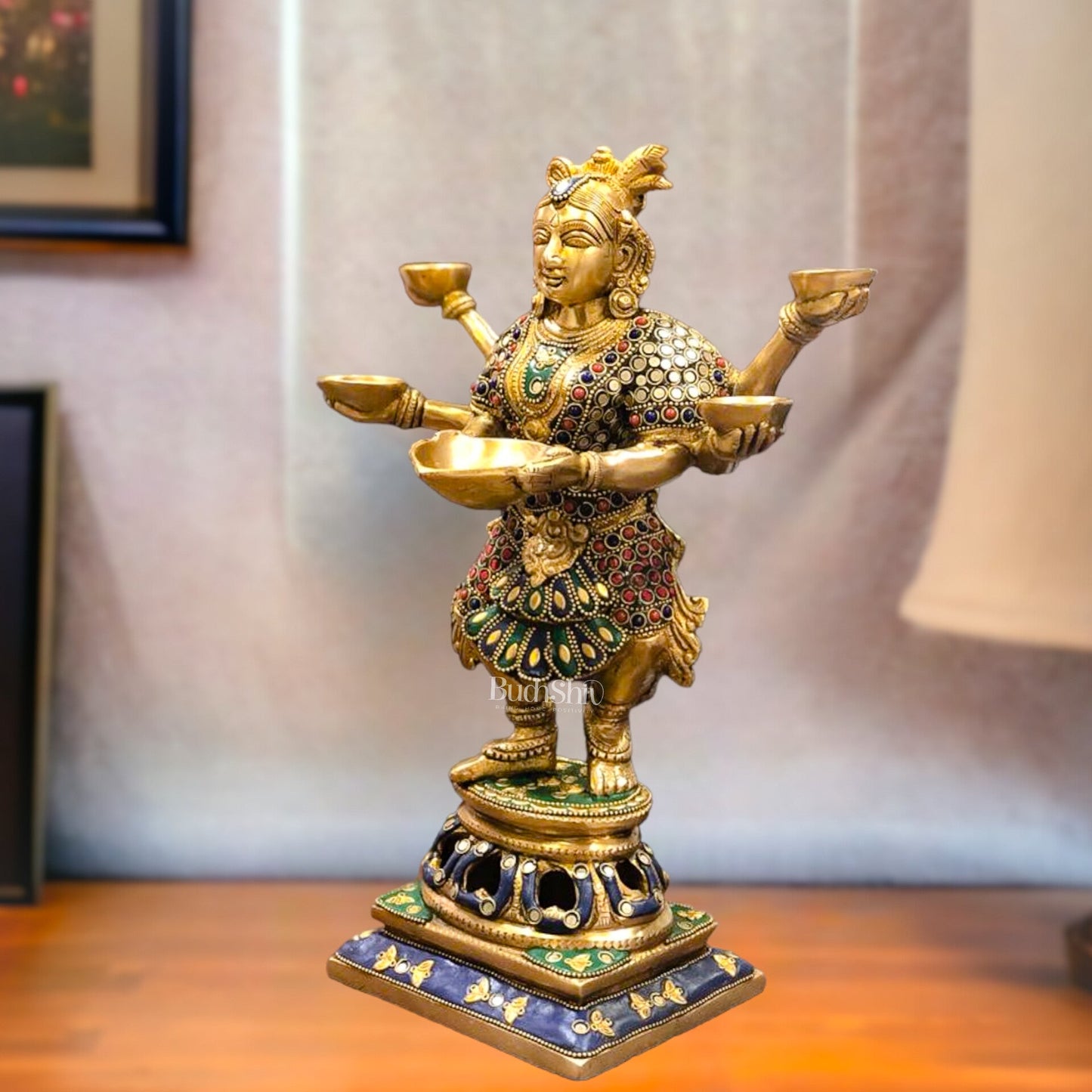 Exquisite Brass Deep Dancing Deep Lakshmi Pavaai Vilakku | 6 Arms | 14-inch SW