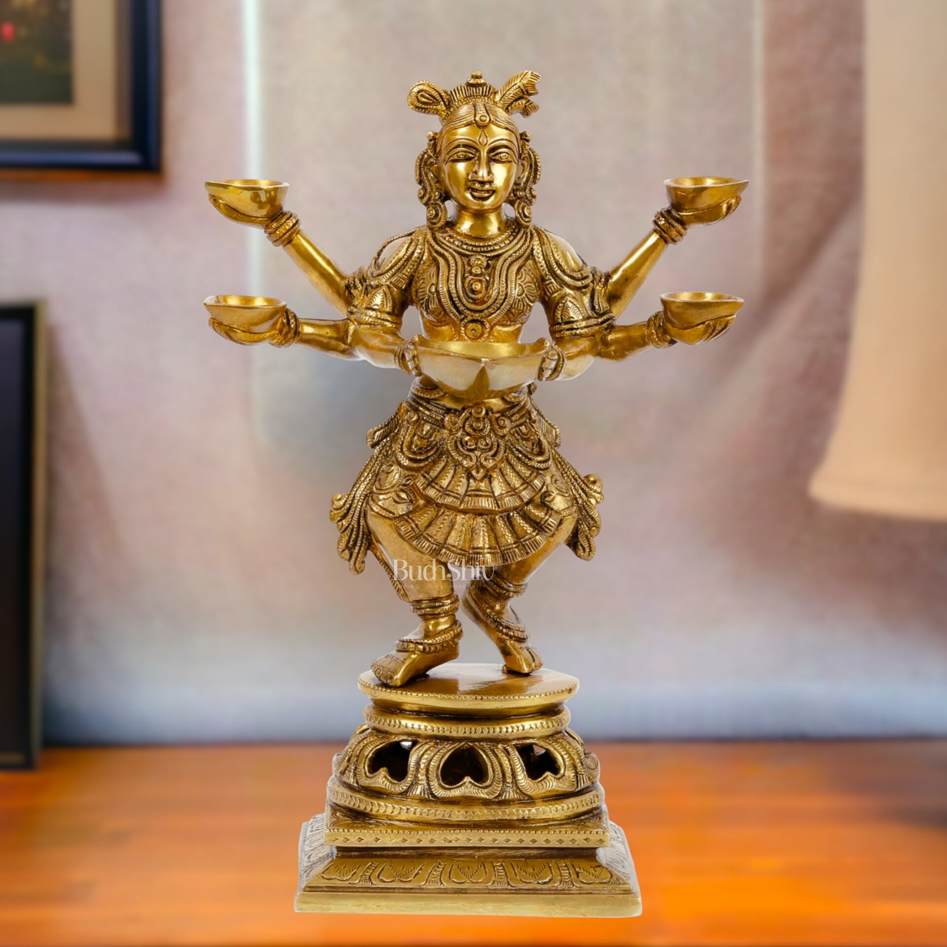 Exquisite Brass Deep Dancing Deep Lakshmi Pavaai Vilakku | 6 Arms | 14-inch