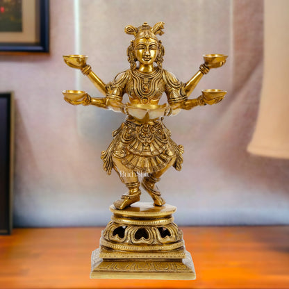 Exquisite Brass Deep Dancing Deep Lakshmi Pavaai Vilakku | 6 Arms | 14-inch