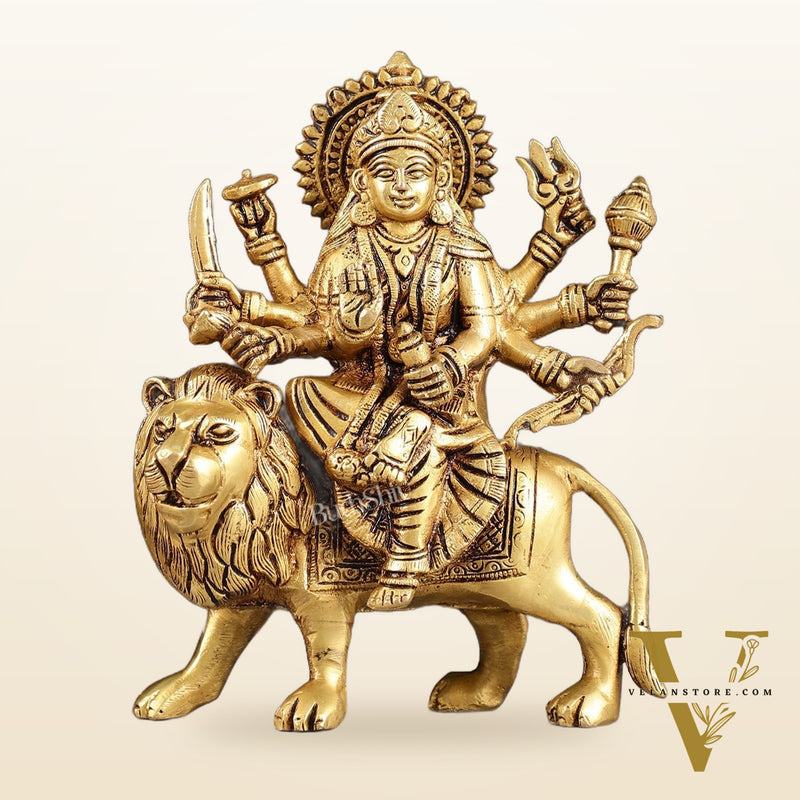 Exquisite Brass Durga Idol | Intricately Crafted 8.5"