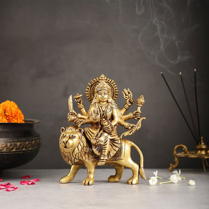 Exquisite Brass Durga Idol | Intricately Crafted 8.5"