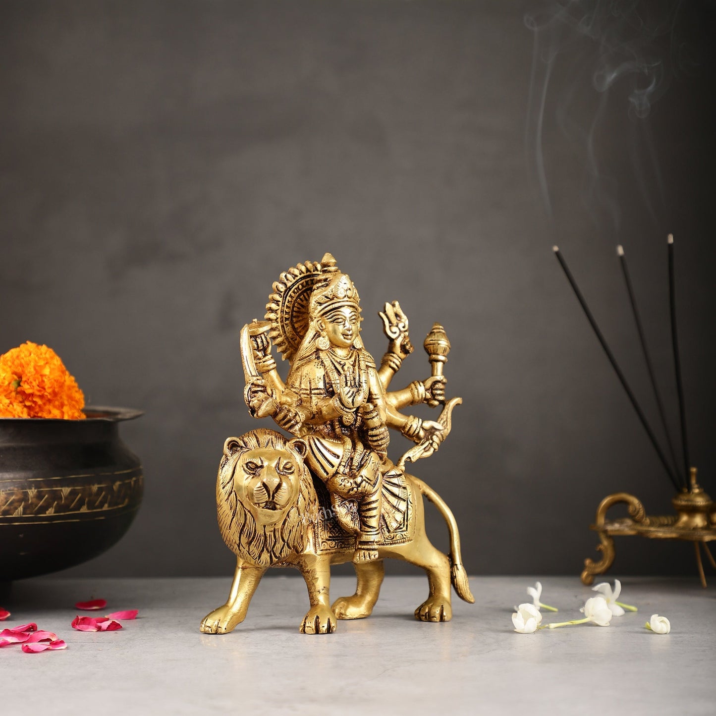 Exquisite Brass Durga Idol | Intricately Crafted 8.5"