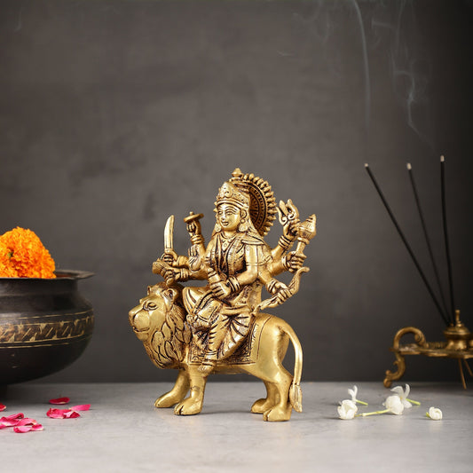 Exquisite Brass Durga Idol | Intricately Crafted 8.5"