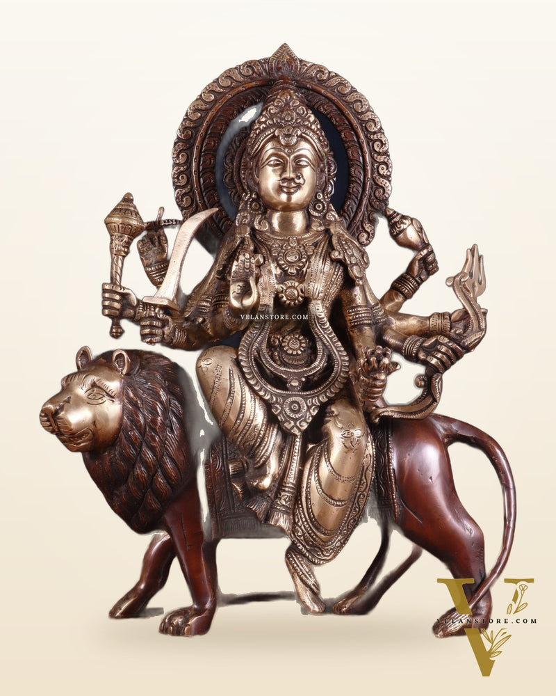 Exquisite Brass Durga Mata Idol | Devi Durga Sculpture | 15" brown tone
