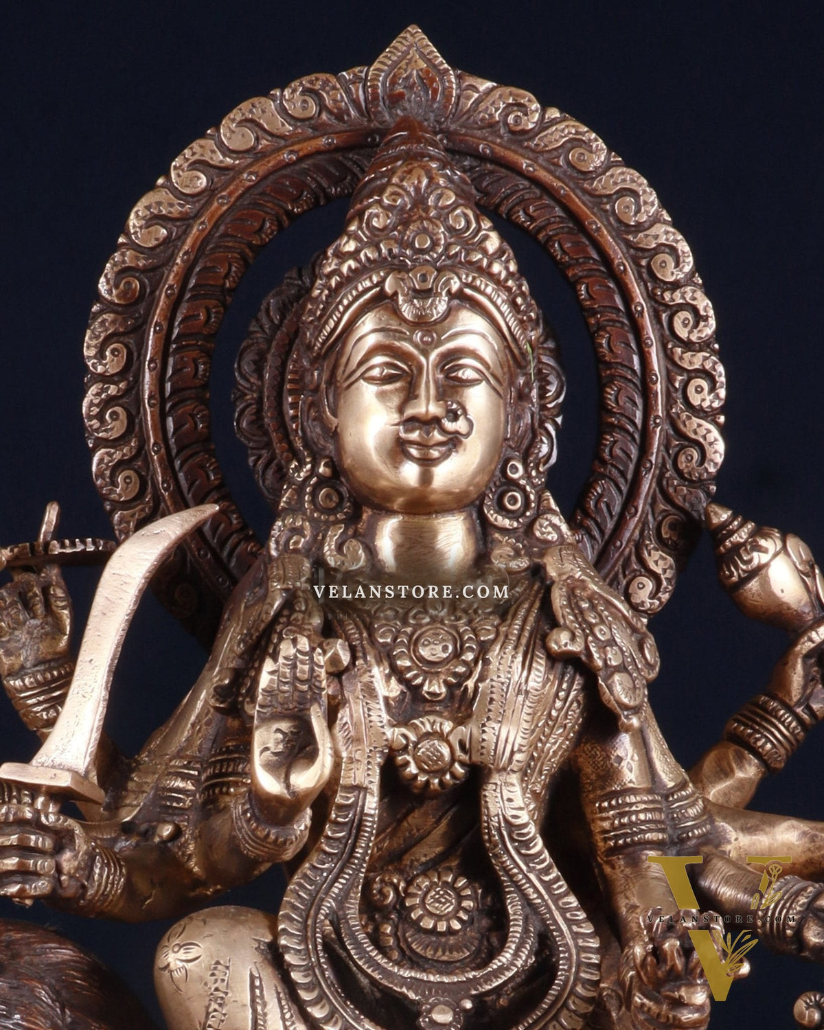 Exquisite Brass Durga Mata Idol | Devi Durga Sculpture | 15" brown tone