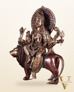 Exquisite Brass Durga Mata Idol | Devi Durga Sculpture | 15" brown tone