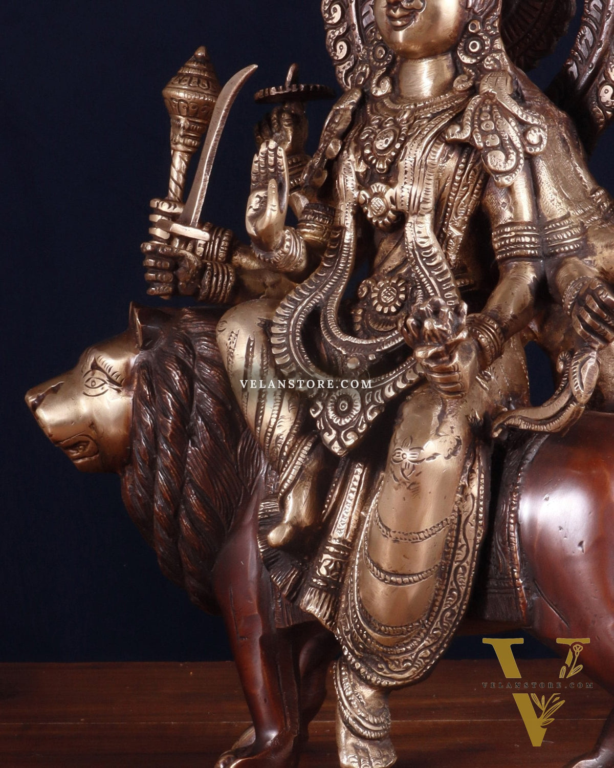 Exquisite Brass Durga Mata Idol | Devi Durga Sculpture | 15" brown tone