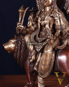 Exquisite Brass Durga Mata Idol | Devi Durga Sculpture | 15" brown tone