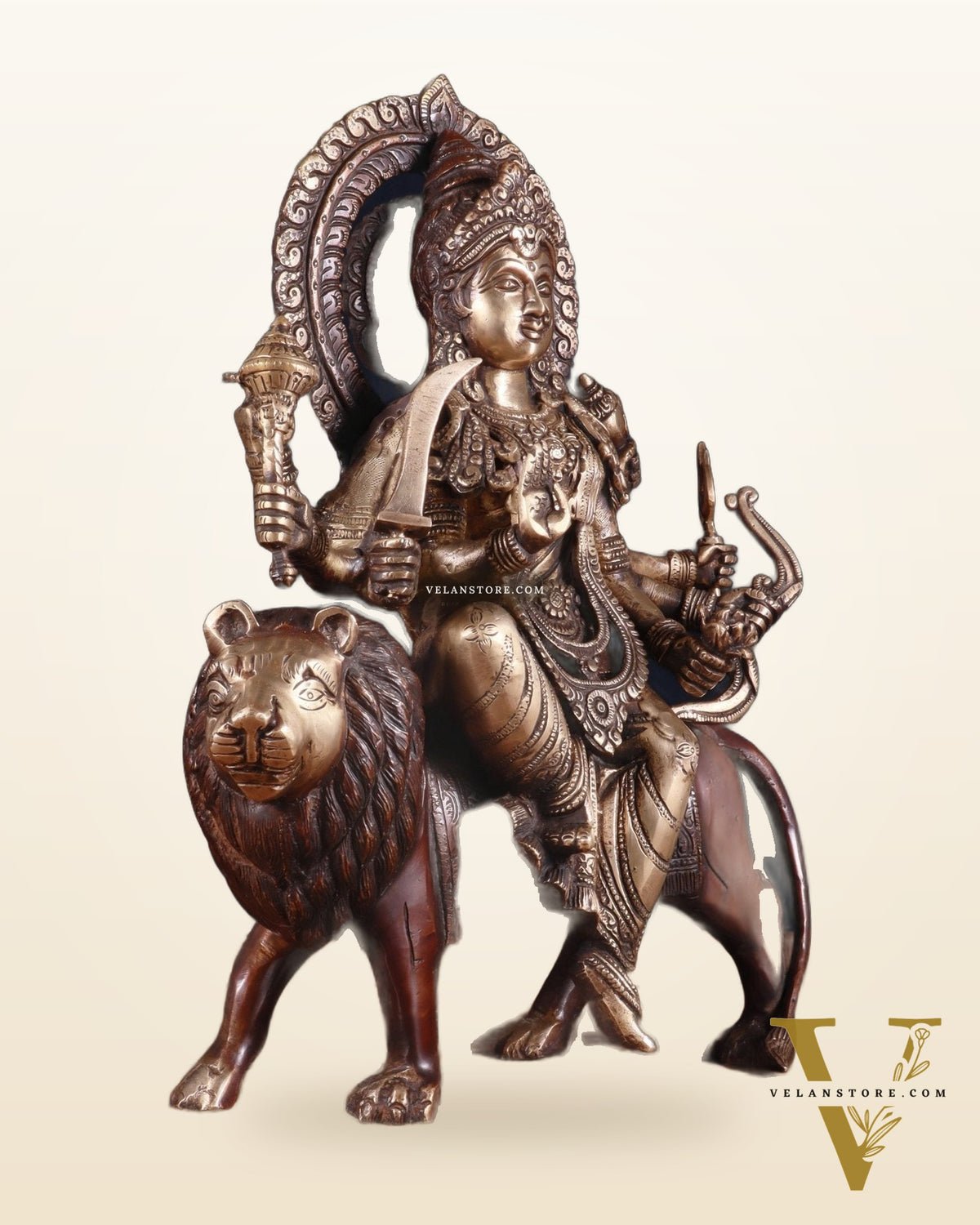 Exquisite Brass Durga Mata Idol | Devi Durga Sculpture | 15" brown tone
