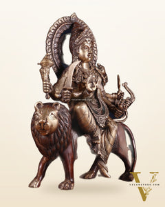 Exquisite Brass Durga Mata Idol | Devi Durga Sculpture | 15" brown tone