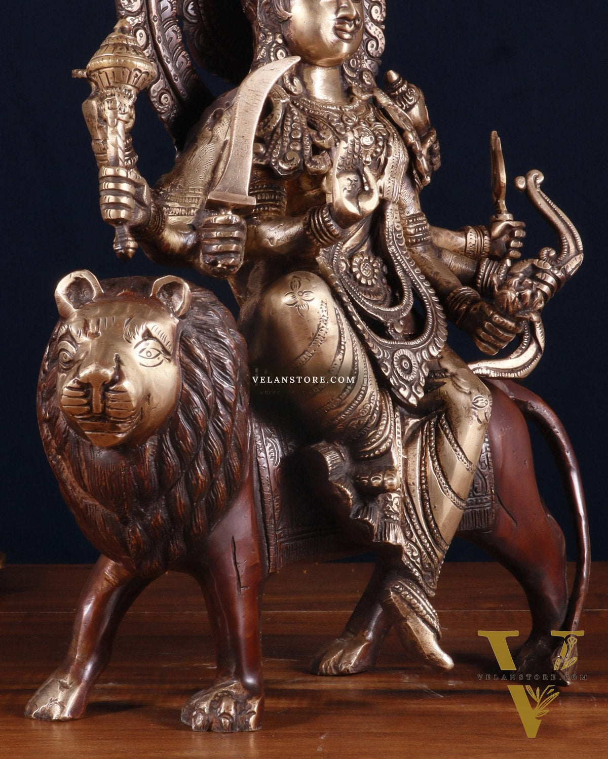 Exquisite Brass Durga Mata Idol | Devi Durga Sculpture | 15" brown tone