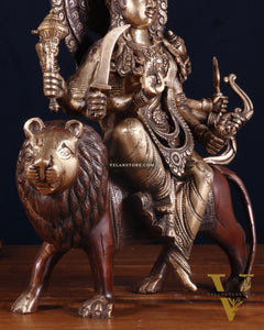 Exquisite Brass Durga Mata Idol | Devi Durga Sculpture | 15" brown tone