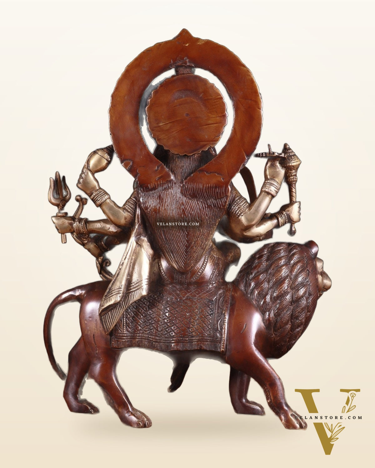 Exquisite Brass Durga Mata Idol | Devi Durga Sculpture | 15" brown tone
