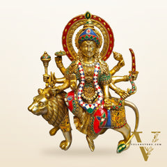 Exquisite Brass Durga Mata Idol | Devi Durga Sculpture | 15" stonework